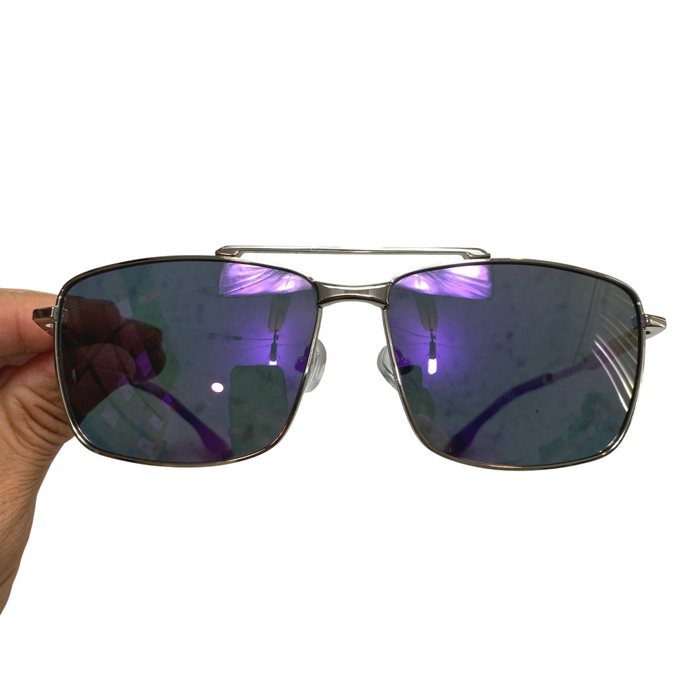 LUENX Aviator 2704 Sunglasses Silver Iridescent Mirrored Navigator  60mm